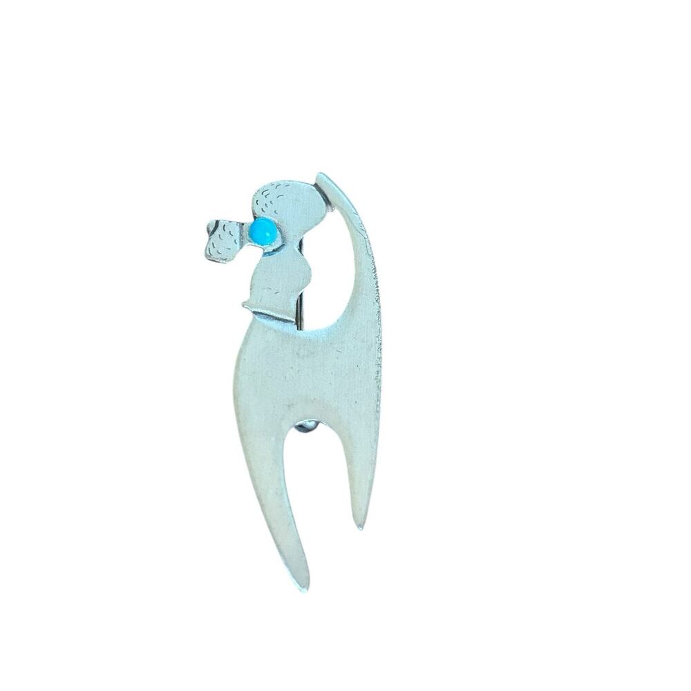 Vintage‎ Sterling Silver Poodle Turquoise eye pin brooch